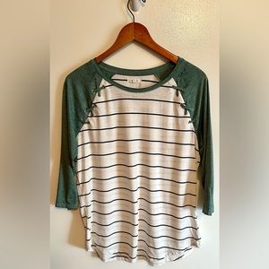 Women’s ladies three quarter sleeve striped t shirt top